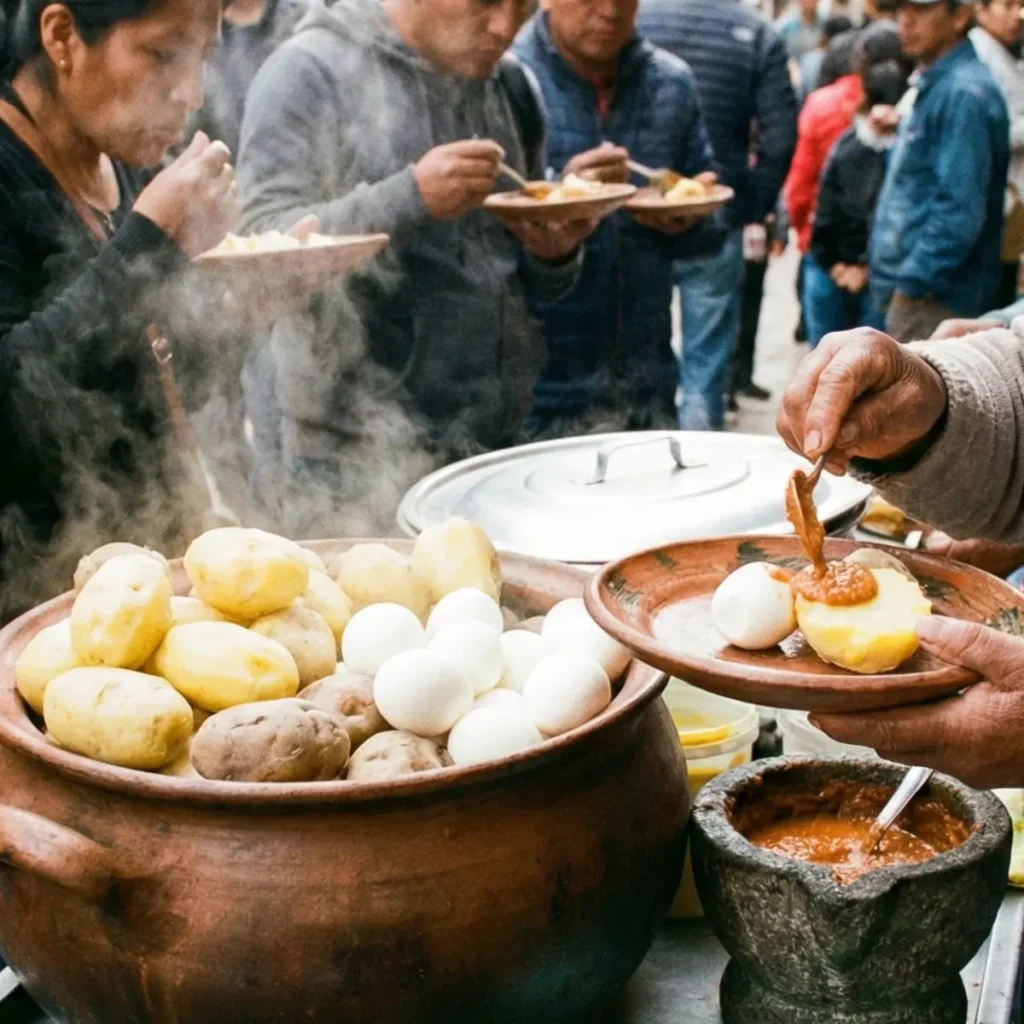 Comida Callejera Peruana Papa con huevo